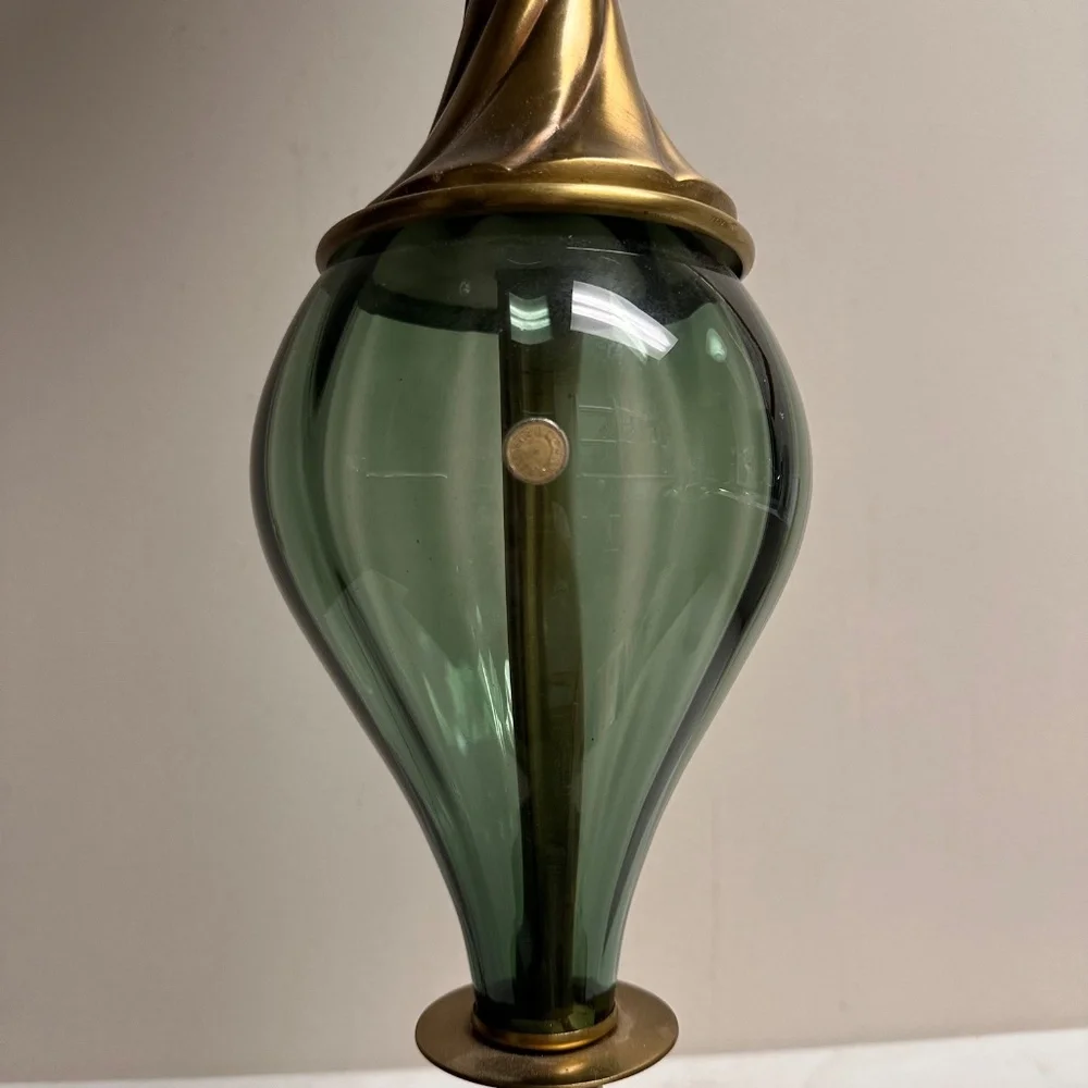 Vintage Hollywood Regency Tall Blue Glass Brass Swirl Rembrandt Lamp Germany